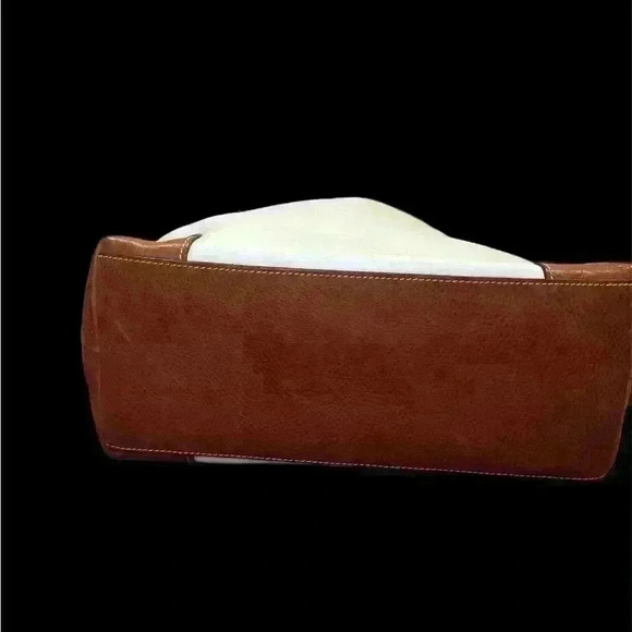 Dooney & Bourke Florentine Leather Large Satchel Cream Brown Bag Pockets - Picture 5 of 10